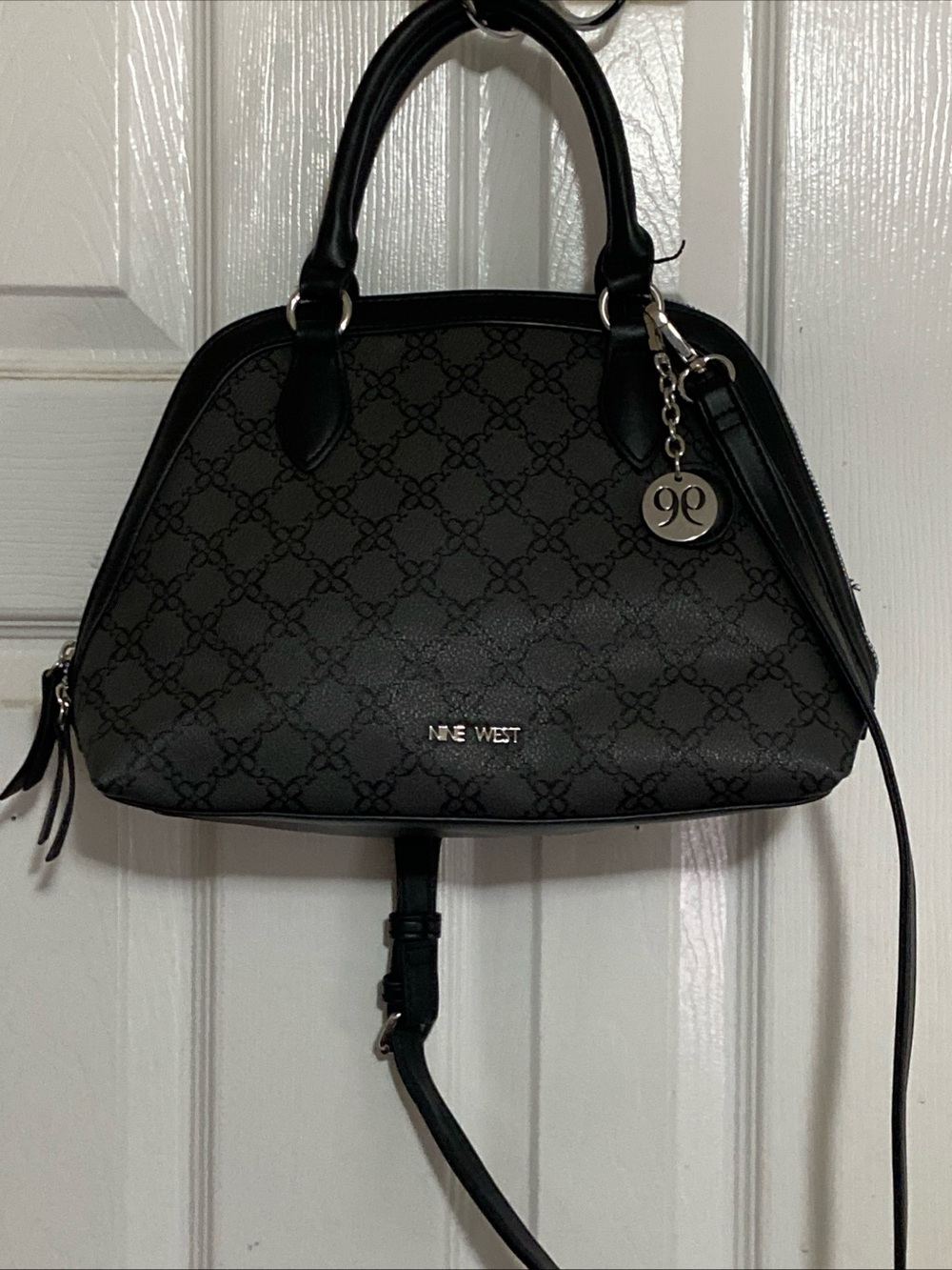 Nine West Black Monogram Dome Satchel